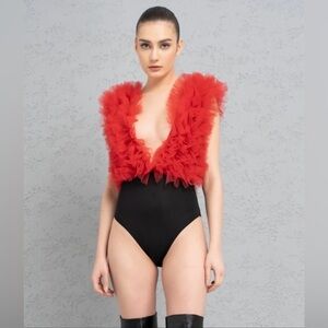 WoWo size small hot pink sexy tulle ruffle bodysuit